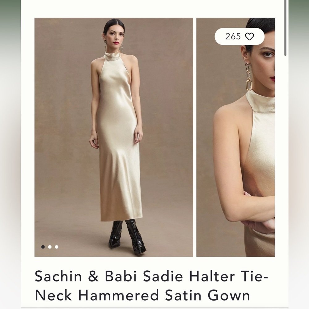 Anthropologie Sachin and Babi Size 8 Champagne High Neck Satin Dress NWT